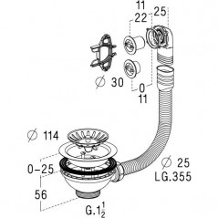 Manual basket drain with SAS overflow (H56) chrome -0204123