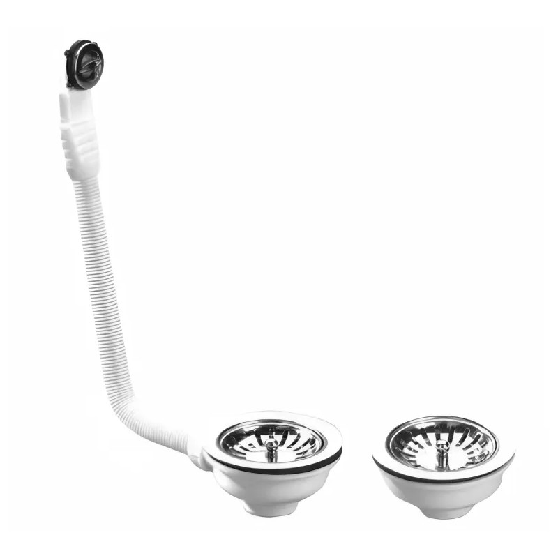 Set of chrome drain plugs with and without overflow for double sink - 0204168