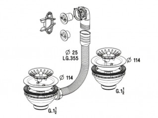 Set of chrome drain plugs with and without overflow for double sink - 0204168