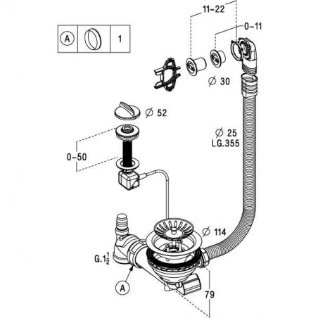 Chrome automatic basket drain a/too full for single sink SAS-0204118