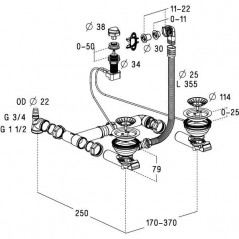 Vidage évier complet 2 cuves trous 90 mm, double bonde automatique à câble, tous matériaux