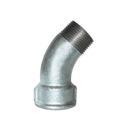 Malleable elbow 45°, 12x17, male female galvanized