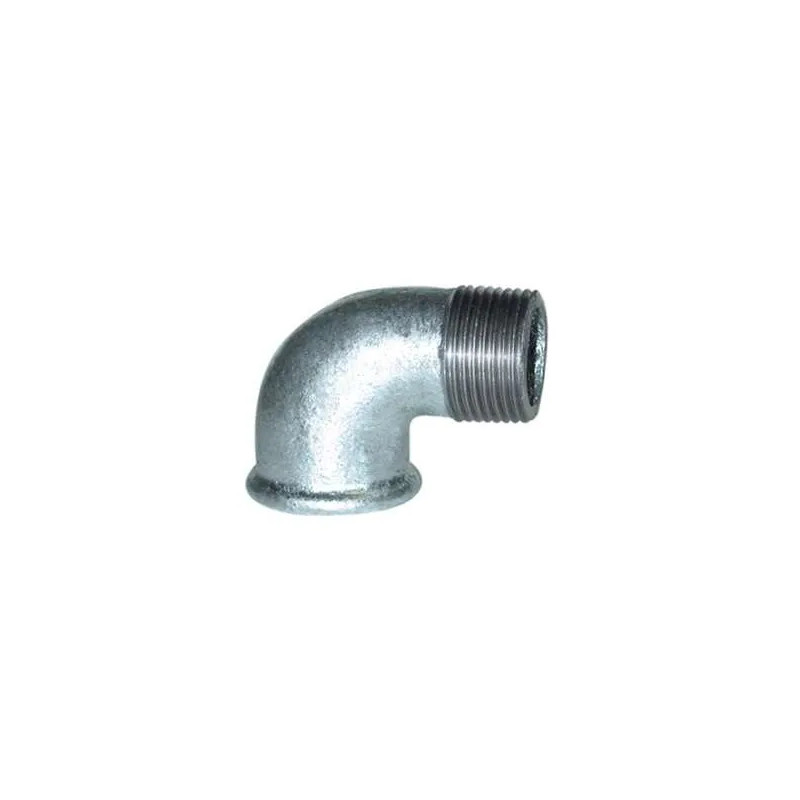 Malleable elbow 90°, 15x21, male female galva small radius