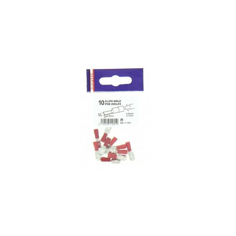 Red male clips diameter 6.3 mm - 10 pieces 