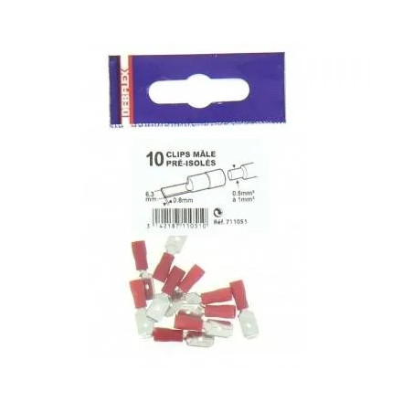 Clips mâle rouge diamètre 6.3 mm - 10 pièces 