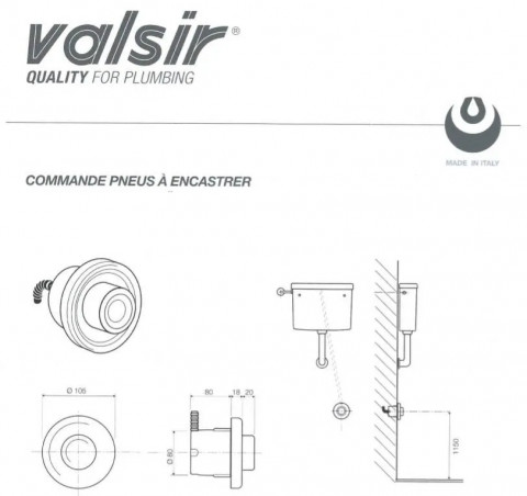 Pulsante da incasso pneumatico bianco completo VALSIR