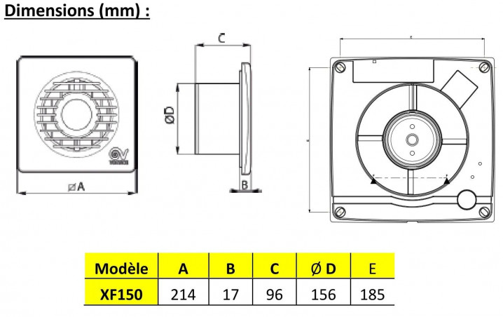 Extracteur Vortice FILO standart diamètre 150 mm, 335 m3 par heure