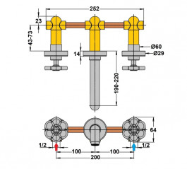 3-hole wall mounted basin mixer TUBOS