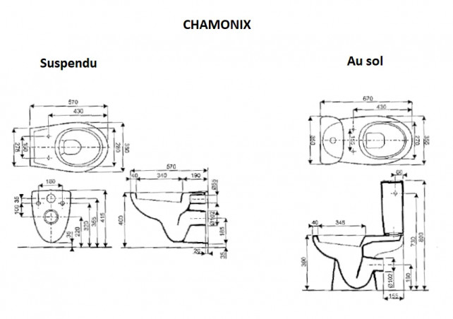 Toilet seat Royan 2 Midi and Banco suspended and Chamonix