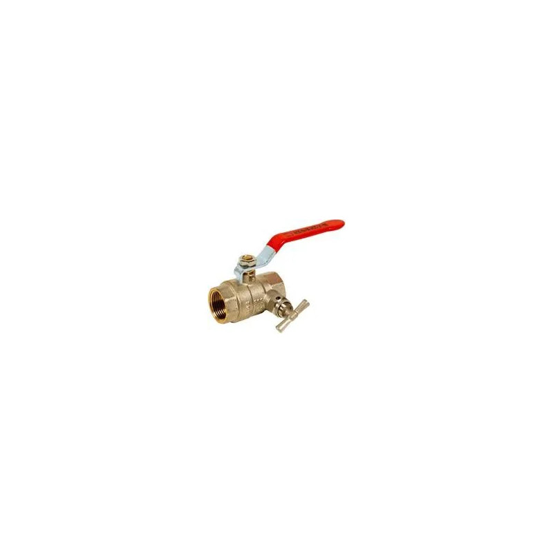 Ball valve brass double female with bleed PN25 + flat steel handle red, 26/34