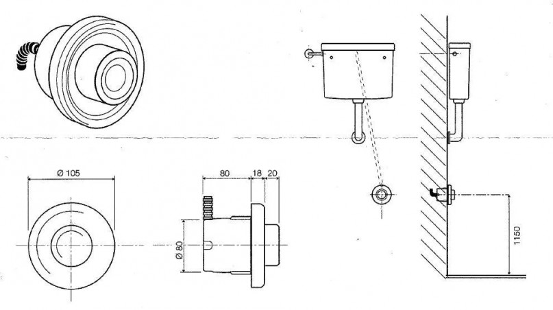 Pneumatic recessed pushbutton, chrome, complete VALSIR