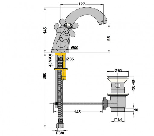 Miscelatore monoforo per lavabo cromo, bocca fissa TIFFANY