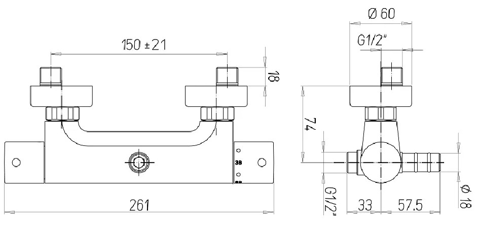 Thermostatmischer Ness mit doppeltem Ausgang