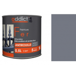 Peinture fer glycéro antirouille, gris argent, 0,5 litre intérieur et extérieur. - Addict' Peinture - Référence fabricant : ADD111395