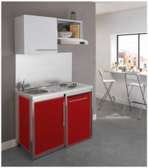 METALLINE 120cm kitchenette with hob and fridge, carmine powder coated