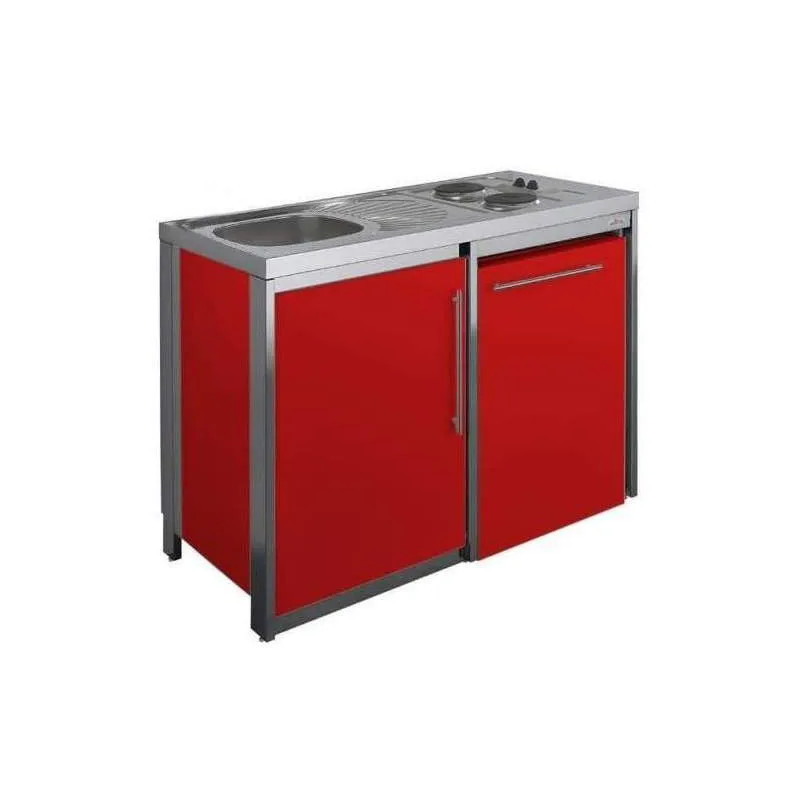 METALLINE 120cm kitchenette with hob and fridge, carmine powder coated