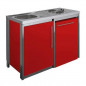 METALLINE 120cm kitchenette with hob and fridge, carmine powder coated