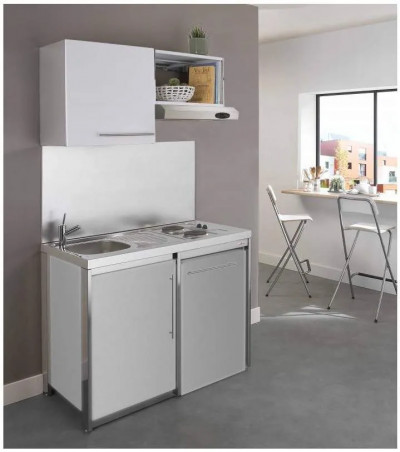 Cocina con placa de cocción y refrigerador METALINE 120cm, aluminio con recubrimiento de polvo