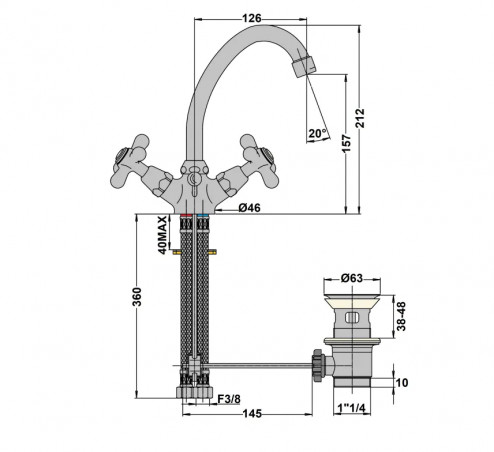 Miscelatore monoforo per lavabo cromo, bocca girevole TIFFANY