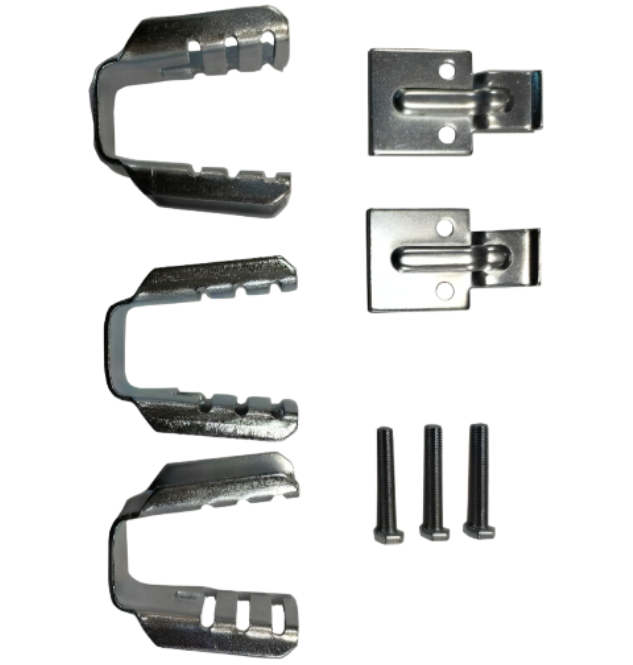 Universal screw-on fixing set for cast iron radiators.