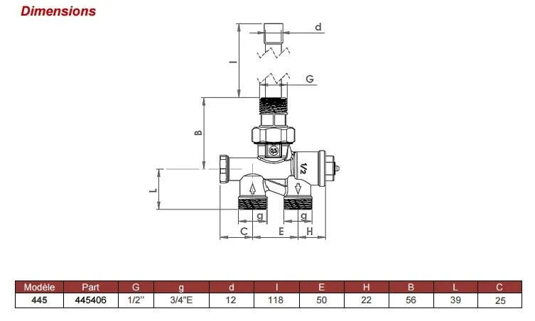 Single pipe valve with vertical feed M30 50mm distance