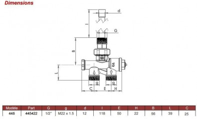 Robinet monotube à alimentation verticale M28 entraxe 35 mm