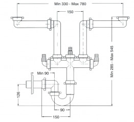 Siphon pipe for space saving 2 bowl sink