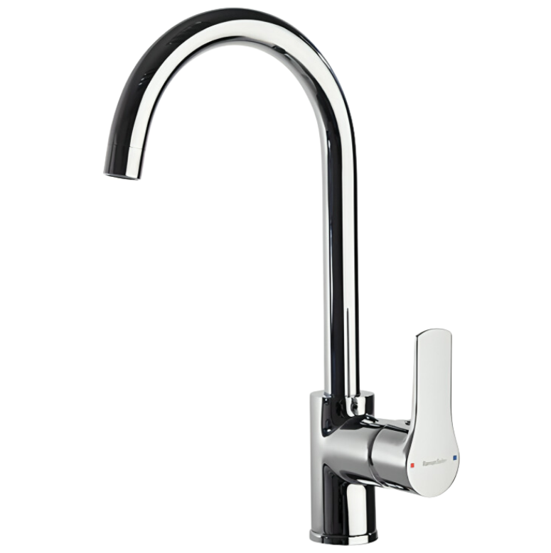 Single lever basin mixer with high swivel spout Titanium