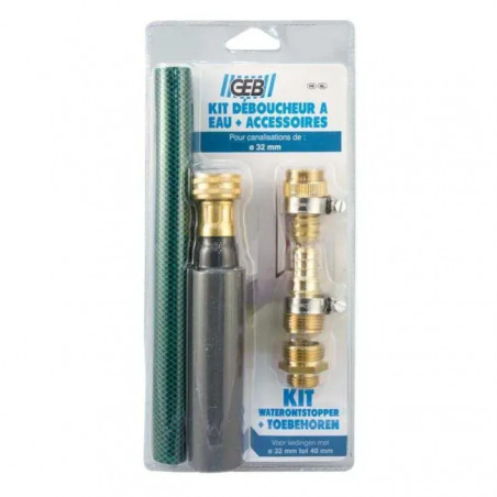 Kit desatascador de agua GEB de 32 a 40 mm con accesorios