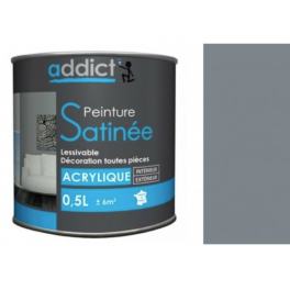 Peinture acrylique multi supports décoration intérieur, Gris argent satin, 0,5 litres. - Addict' Peinture - Référence fabricant : ADD111916