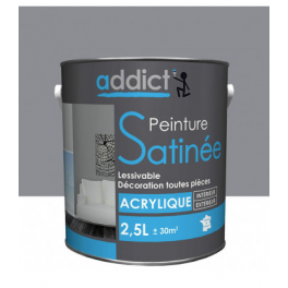 Peinture acrylique multi supports décoration intérieur, Gris argent satin, 2,5 litres. - Addict' Peinture - Référence fabricant : ADD111917