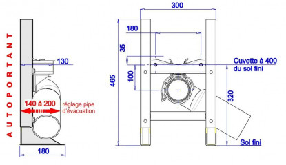 Self-supporting, floor-mounted support frame for a hanging toilet