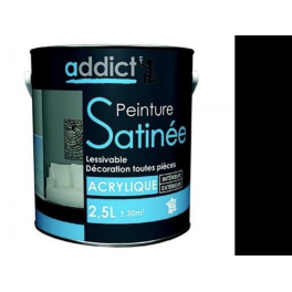 Peinture acrylique multi supports décoration intérieur, noir satin, 2,5 litres. - Addict' Peinture - Référence fabricant : ADD111297