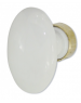 Bouton simple ovale en porcelaine blanche et laiton poli.