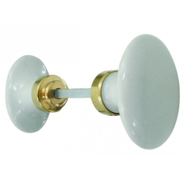 Bouton double ovale en porcelaine blanche et laiton poli. - DT - Référence fabricant : 250166