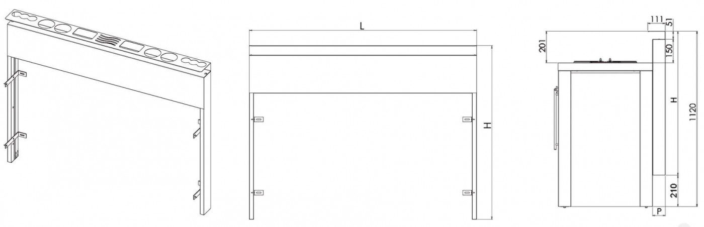 Installation kit 120 cm stainless steel