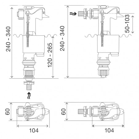 Horizontal vertical hydraulic float valve