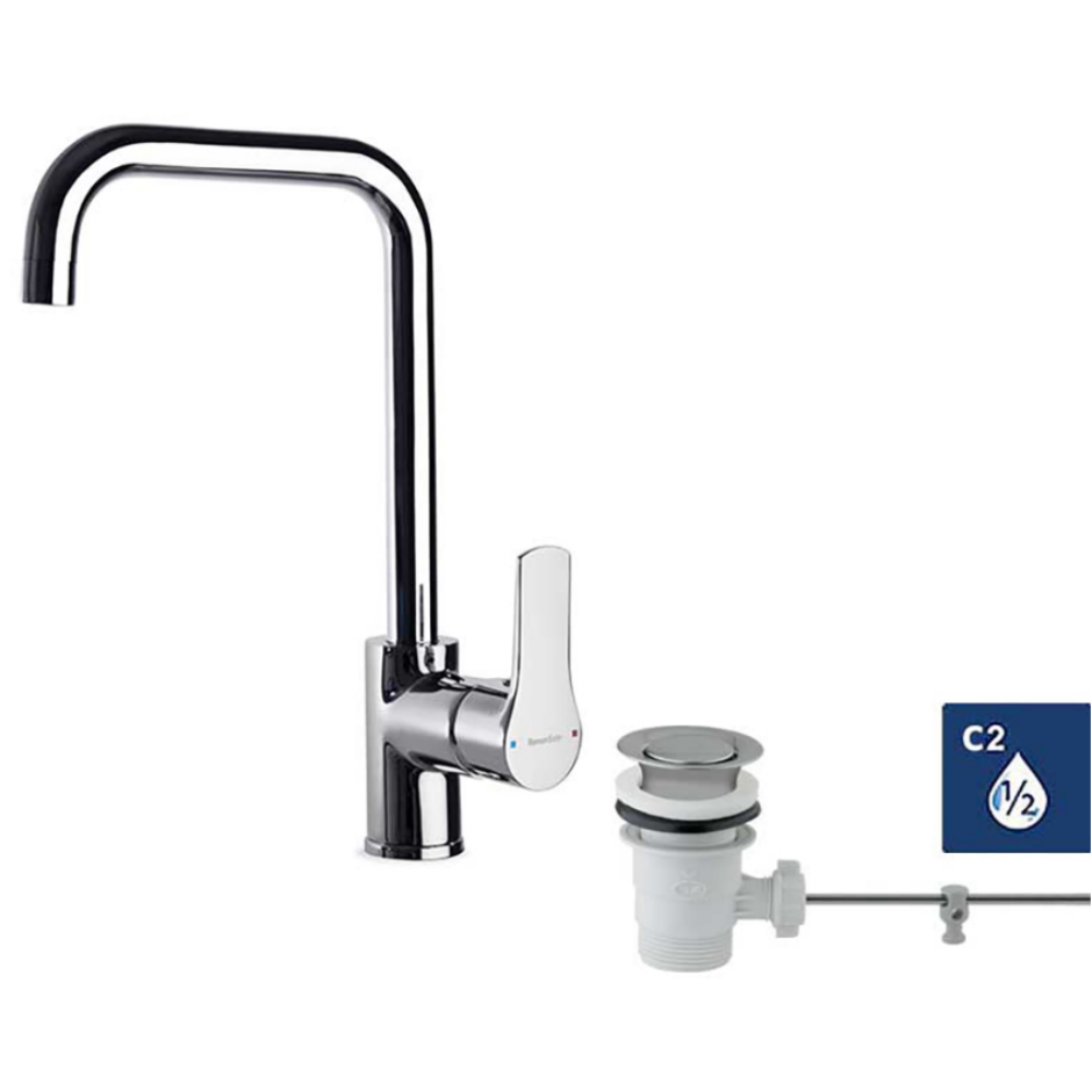 Miscelatore monocomando per lavabo con scarico pop-up, Titanio