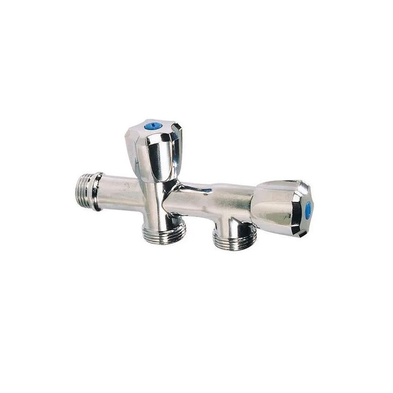 Washing machine tap, double, in-line