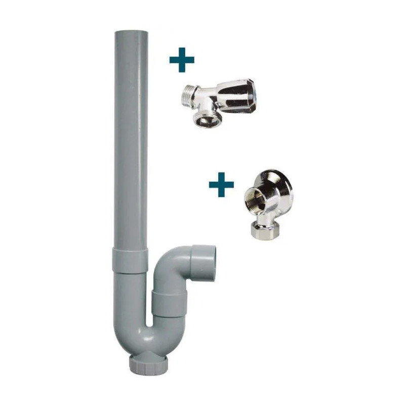 Washing machine kit, tap, bracket and siphon