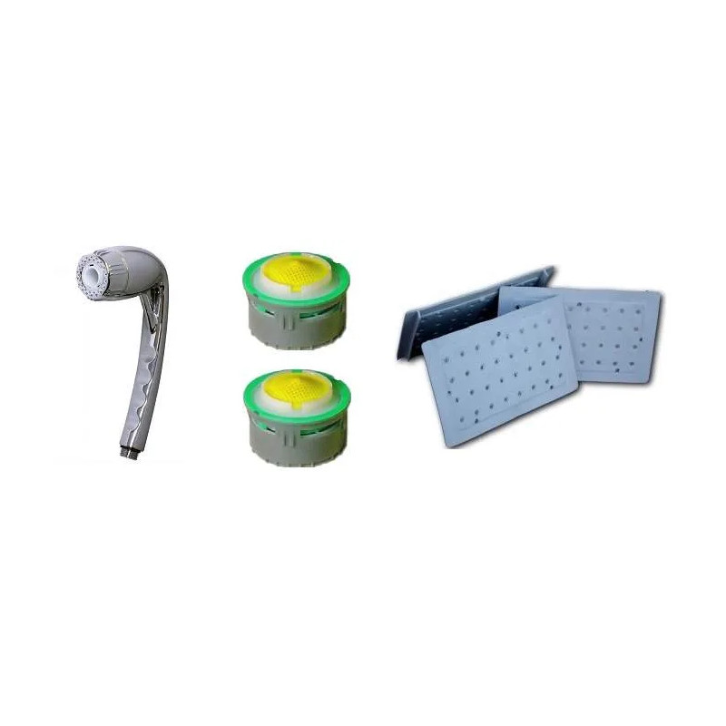 Water saving kit with ECOGYXEN faucet, hand shower and toilet