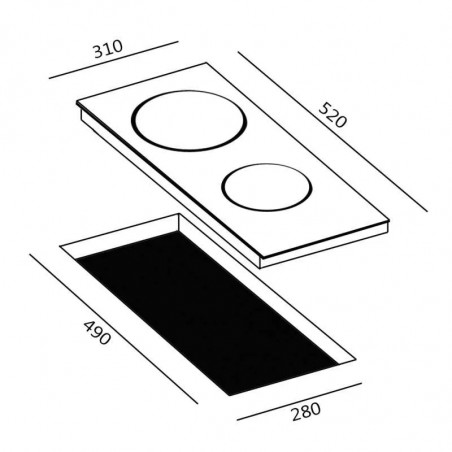 Domino 2 zones ceramic glass with touch controls, 31 x 52