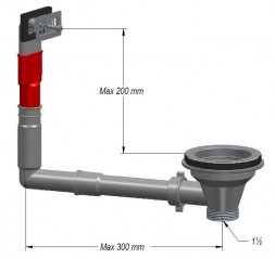 Scarico a cestello con troppopieno rettangolare, diametro 90mm