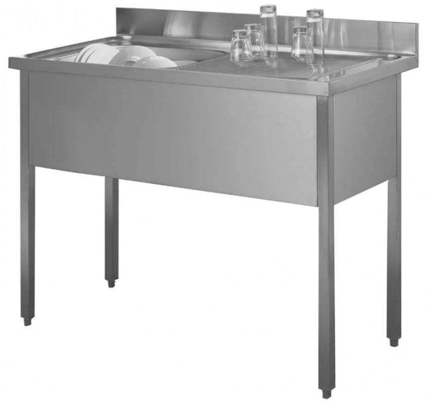 Lavello in acciaio inox 120 x 60, uno scolapiatti a destra con base