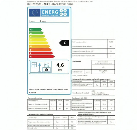 Radiateur Gaz fonte 3105 cheminée 4,6 kW gaz naturel, butane ou propane, sans électricité