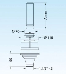 Residuos con tubo de rebosadero de acero inoxidable de 120 mm para un diámetro de fregadero de 90 mm