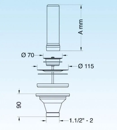 Drain with overflow tube stainless steel 120mm for sink diameter 90mm