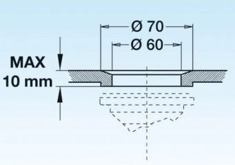 Drain with overflow tube stainless steel 150mm for sink diameter 60mm