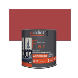 Peinture fer glycéro antirouille, rouge vif, 0,5 litre intérieur et extérieur. - Addict' Peinture - Référence fabricant : ADD114206