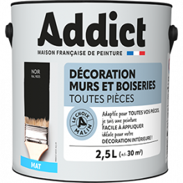 Peinture acrylique murs et boiseries noir mat 2.5L. - Addict' Peinture - Référence fabricant : ADD114887